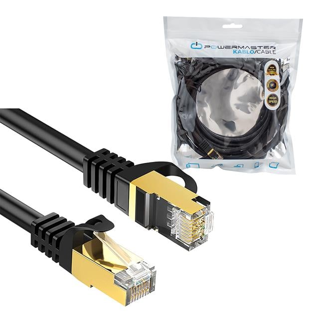 Powermaster PMCAT75 Siyah Cat7 5 Metre 10Gbps 600Mhz LAN Ethernet Kablosu - RJ45 26AWG Bakır