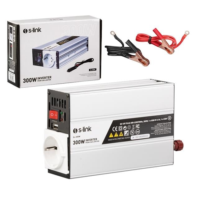 S-Link SL-300W 300W Dc12v-Ac230v Çakmaktan Power İnverter